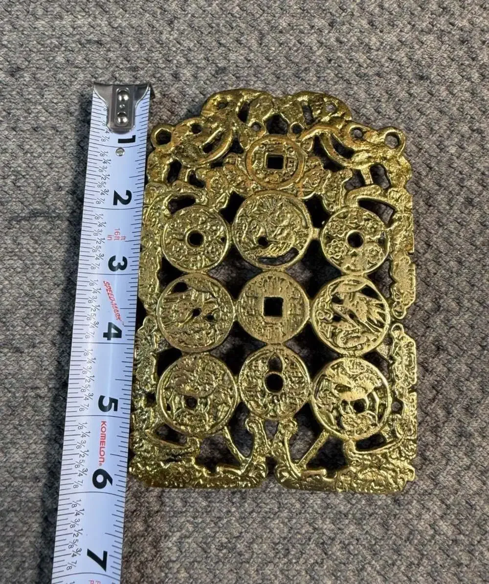 Solid Brass Trivet Asian Coins Birds Butterflies 6